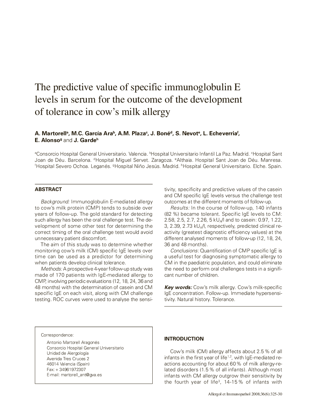 The predictive value of specific immunoglobulin E levels in serum for the outcome of the development of tolerance in cow's milk allergy