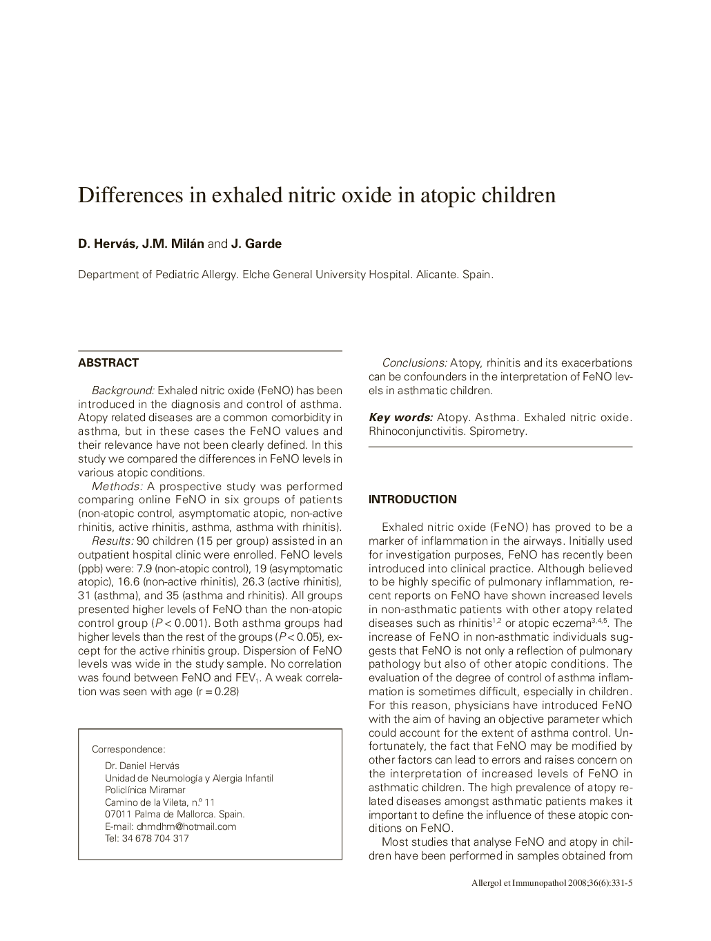 Differences in exhaled nitric oxide in atopic children