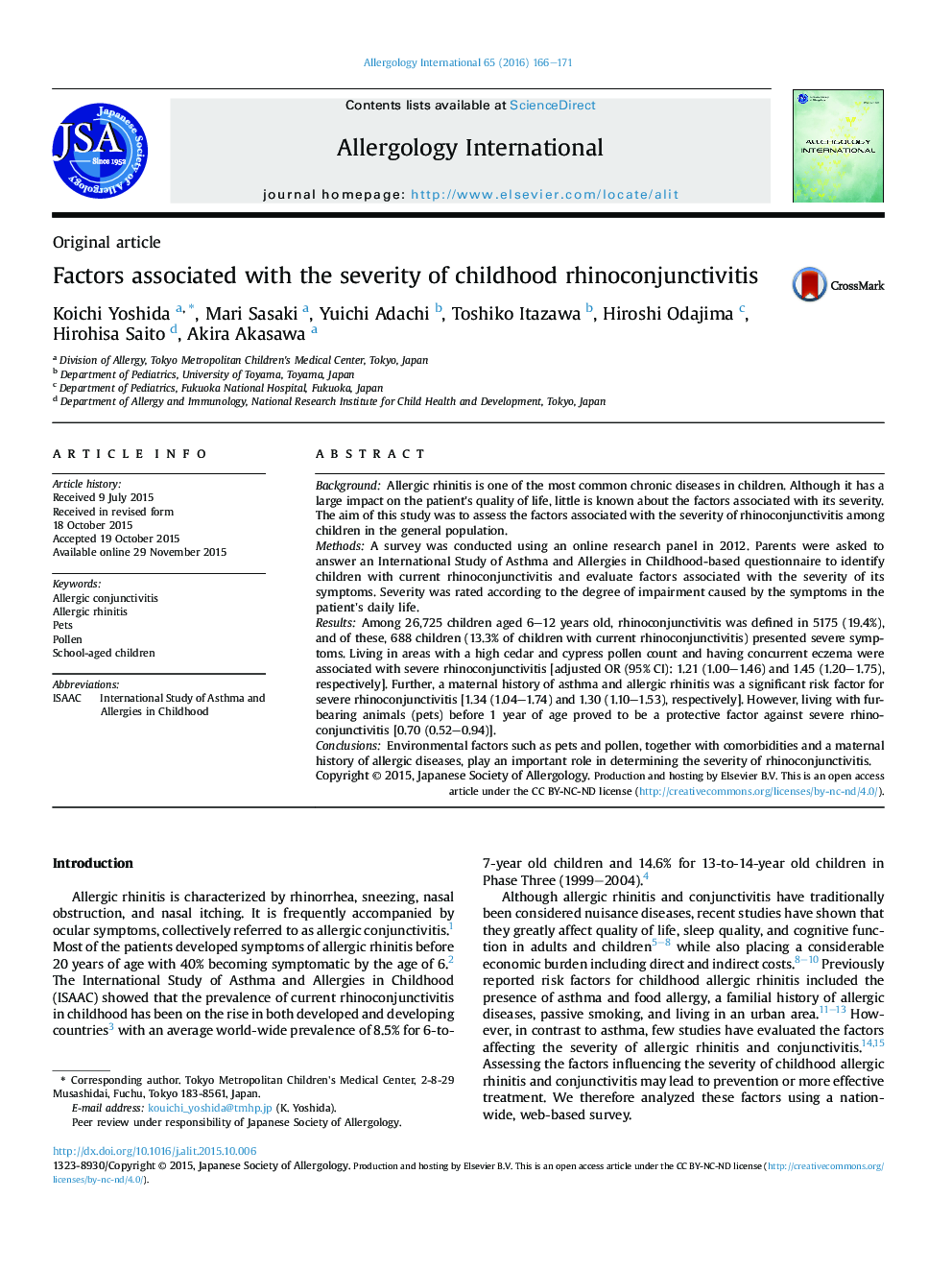 Factors associated with the severity of childhood rhinoconjunctivitis 