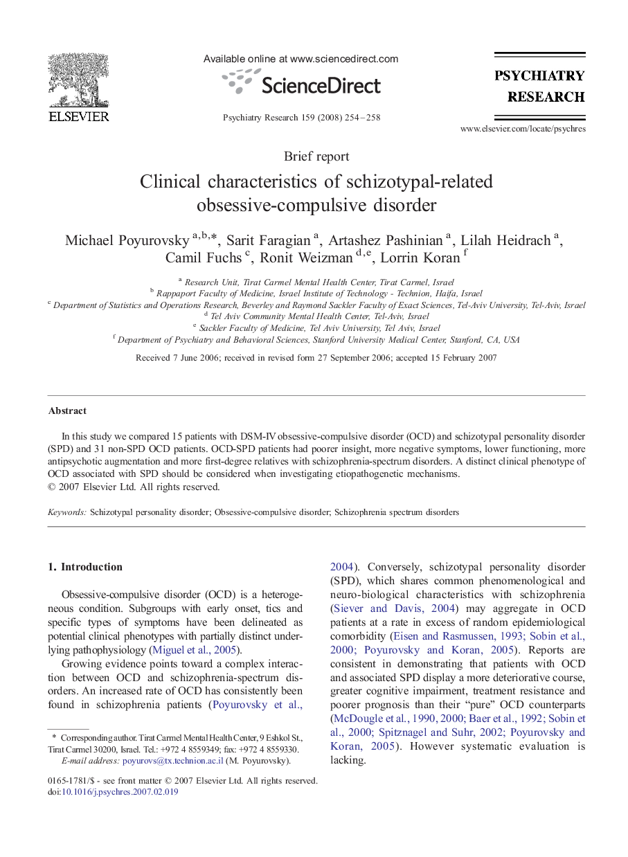 Clinical characteristics of schizotypal-related obsessive-compulsive disorder