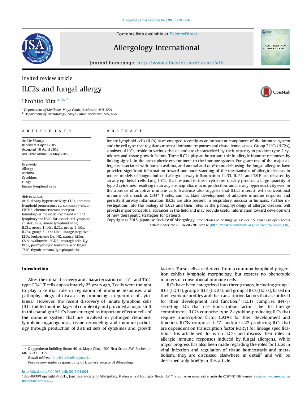 ILC2s and fungal allergy 