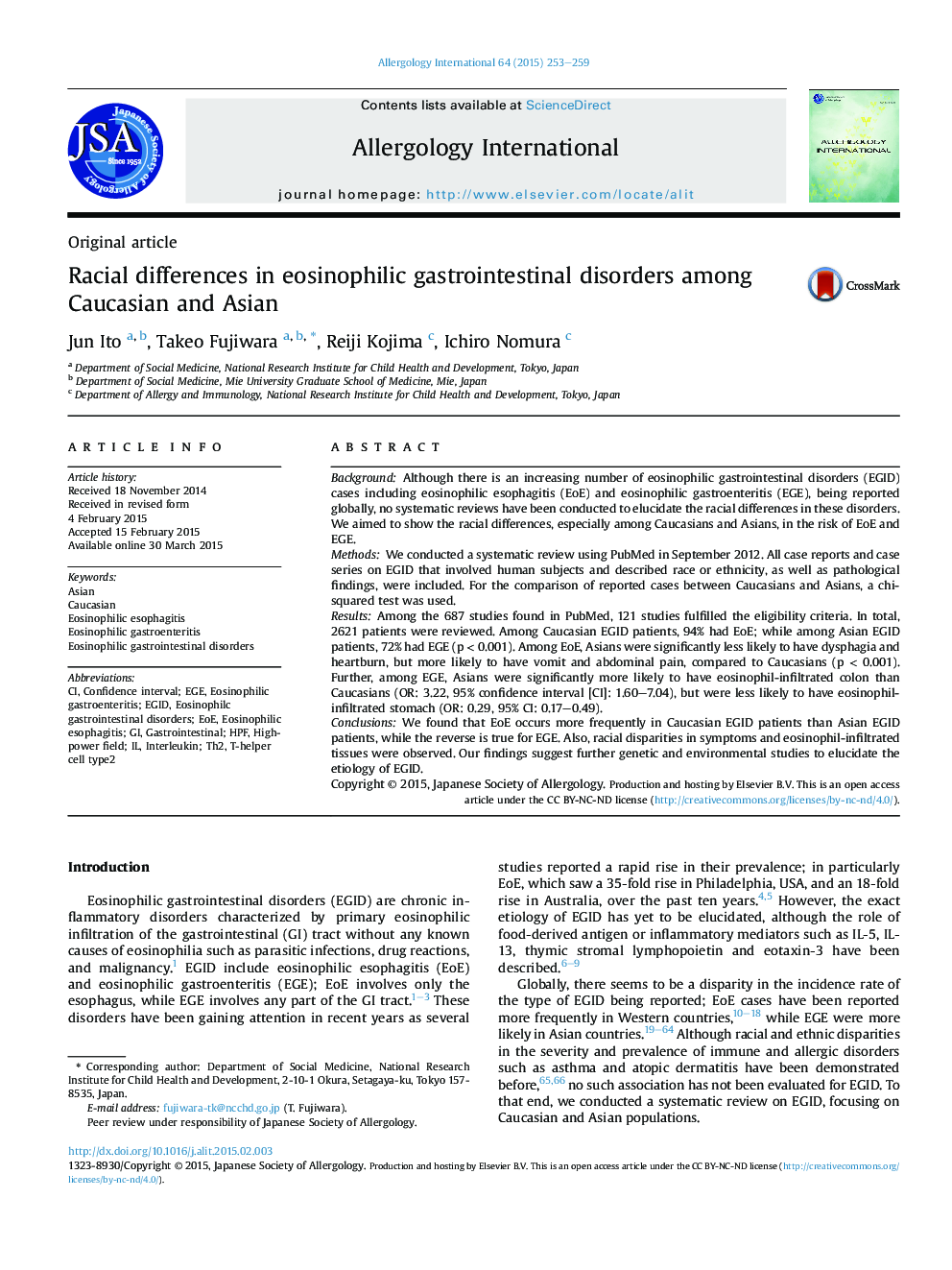 Racial differences in eosinophilic gastrointestinal disorders among Caucasian and Asian 