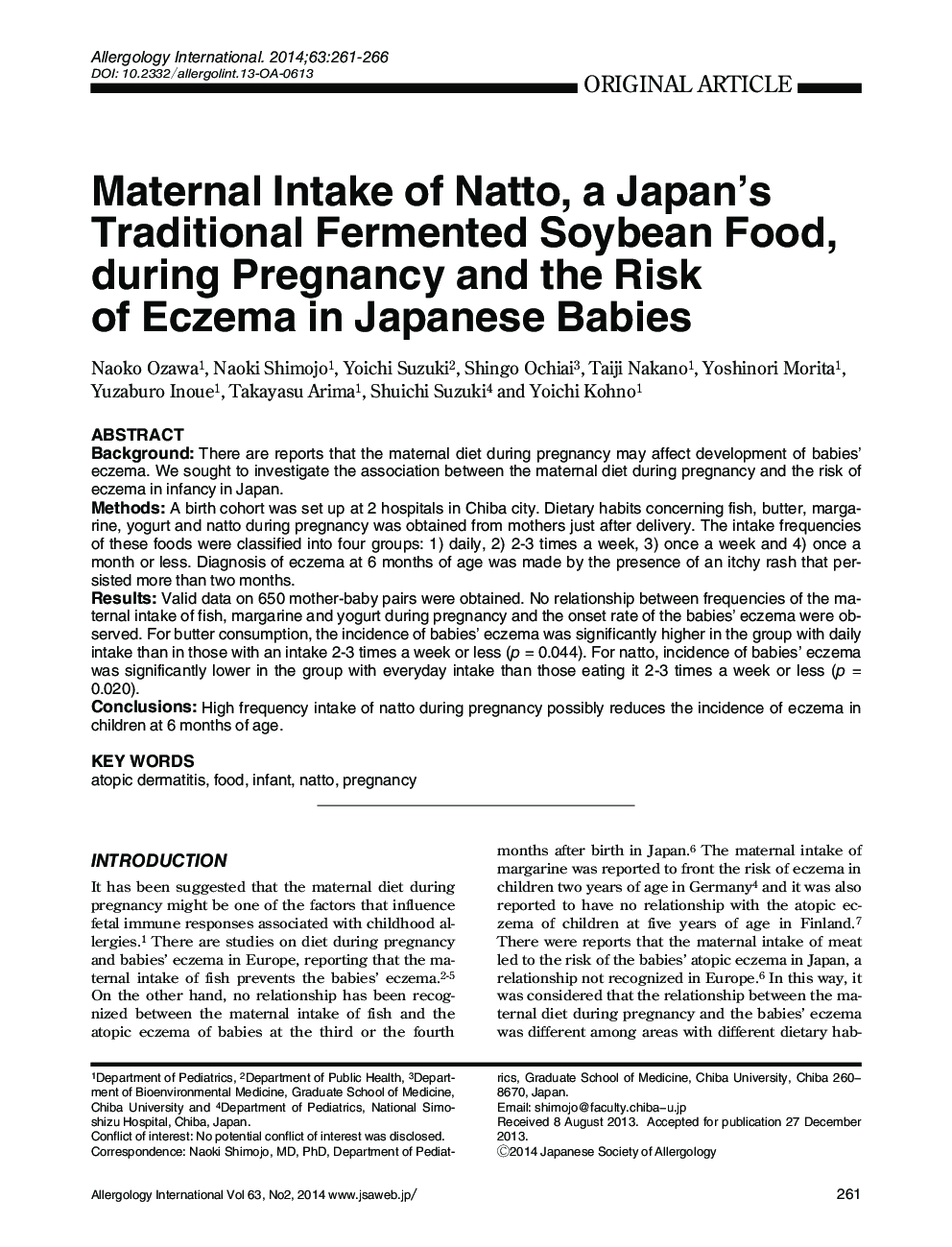 Maternal Intake of Natto, a Japan's Traditional Fermented Soybean Food, during Pregnancy and the Risk of Eczema in Japanese Babies