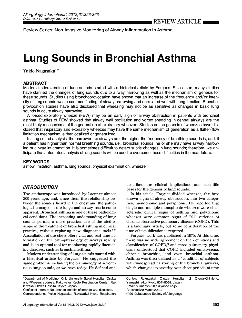 Lung Sounds in Bronchial Asthma 