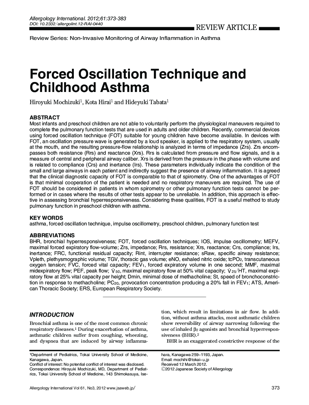 Forced Oscillation Technique and Childhood Asthma 