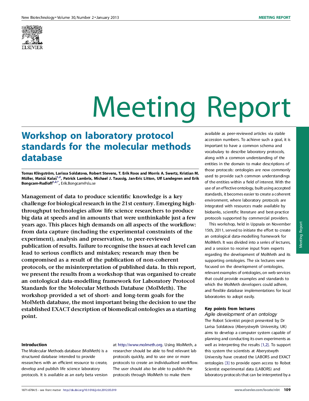 عکس صفحه اول مقاله: Workshop on laboratory protocol standards for the molecular methods database Workshop on laboratory protocol standards for the molecular methods database