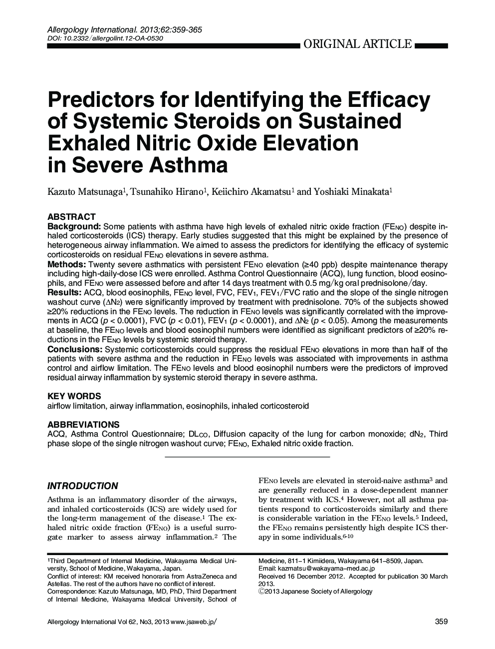 Predictors for Identifying the Efficacy of Systemic Steroids on Sustained Exhaled Nitric Oxide Elevation in Severe Asthma