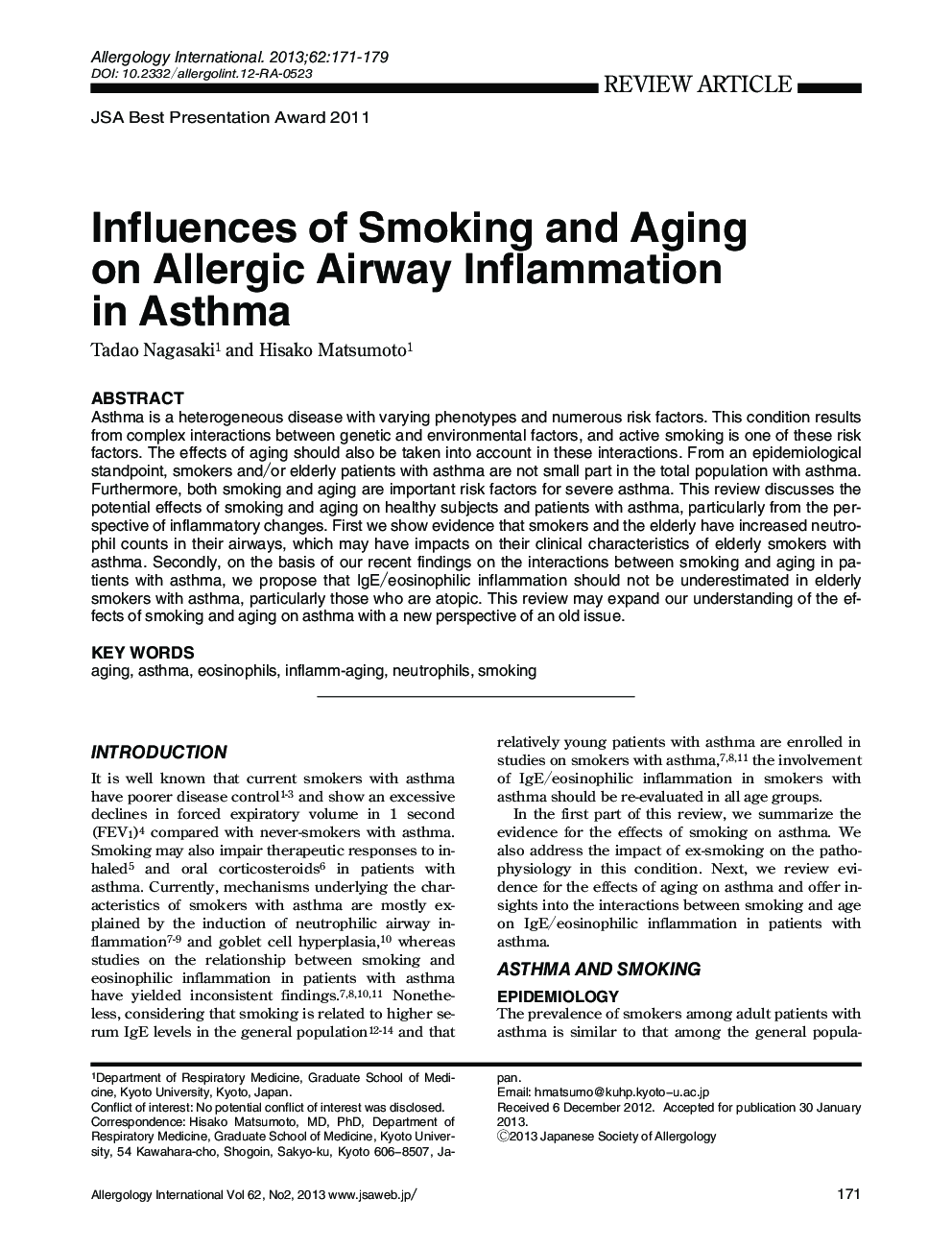 Influences of Smoking and Aging on Allergic Airway Inflammation in Asthma