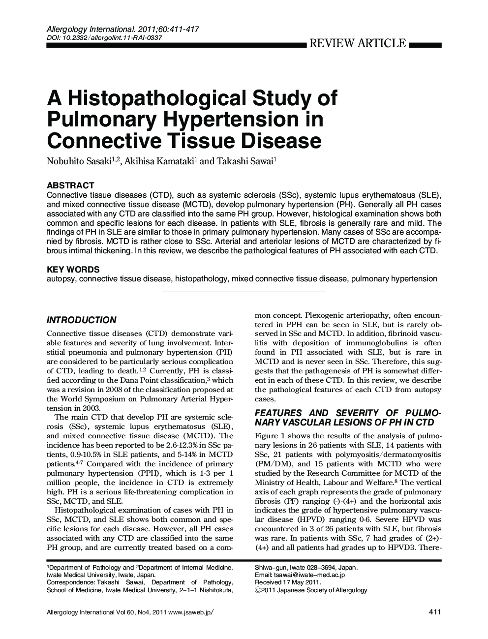 A Histopathological Study of Pulmonary Hypertension in Connective Tissue Disease