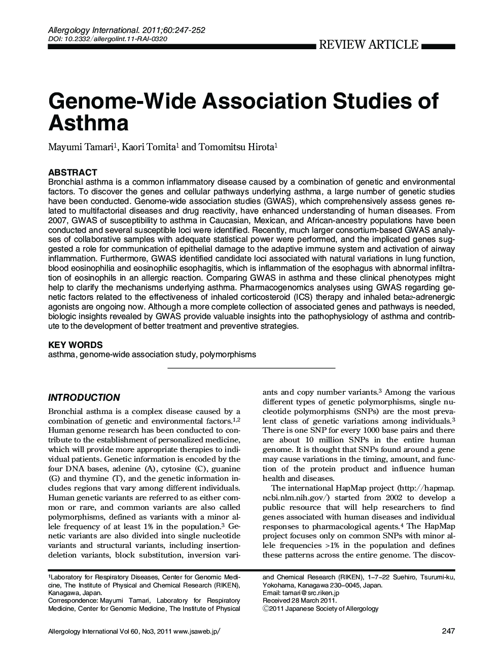 Genome-Wide Association Studies of Asthma