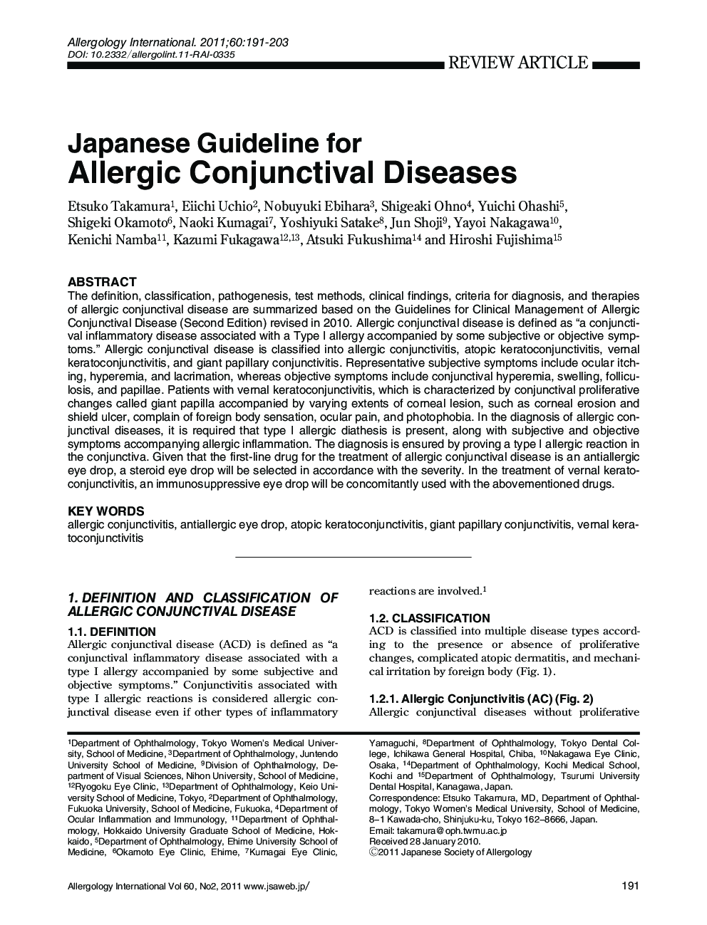 Japanese Guideline for Allergic Conjunctival Diseases