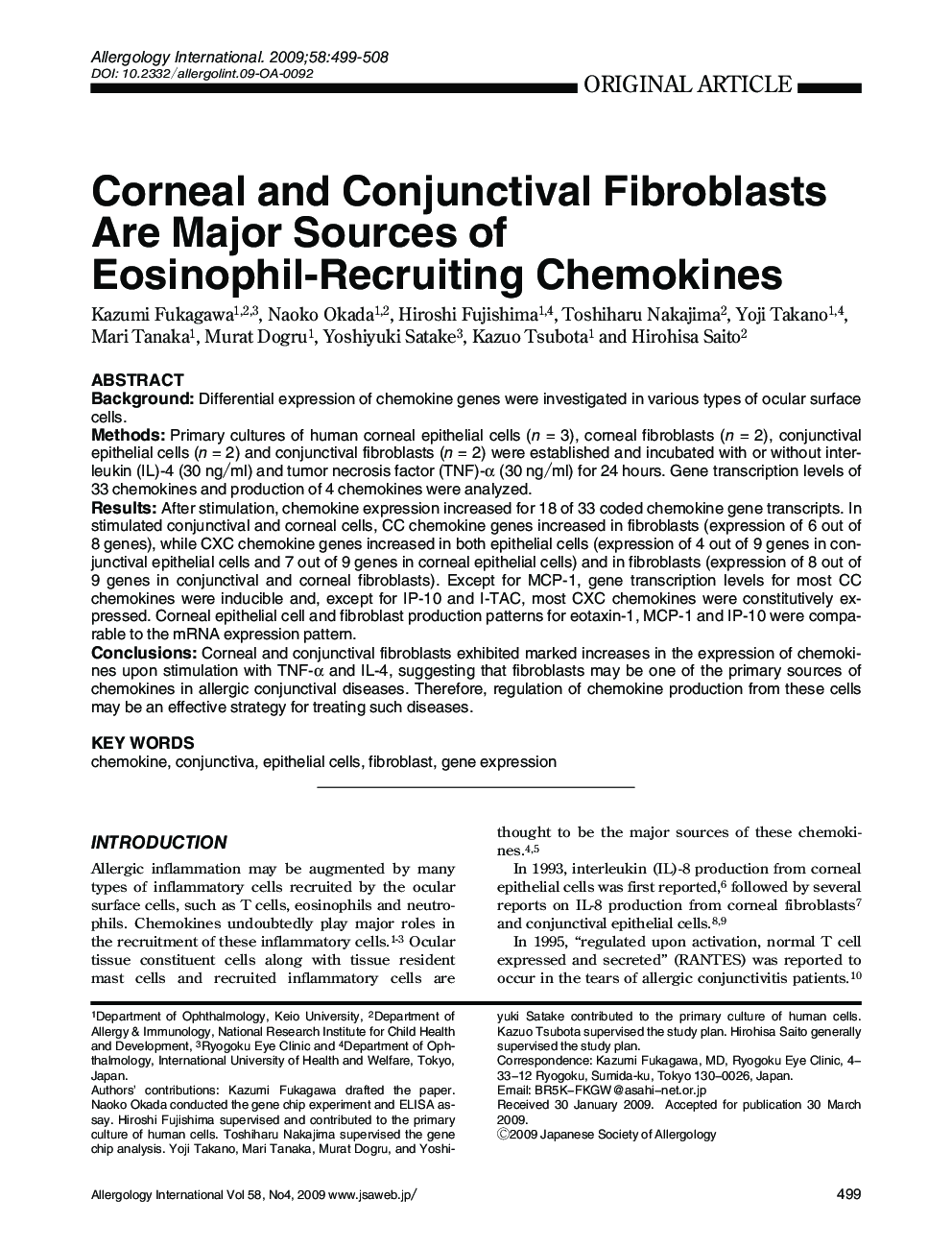 Corneal and Conjunctival Fibroblasts Are Major Sources of Eosinophil-Recruiting Chemokines