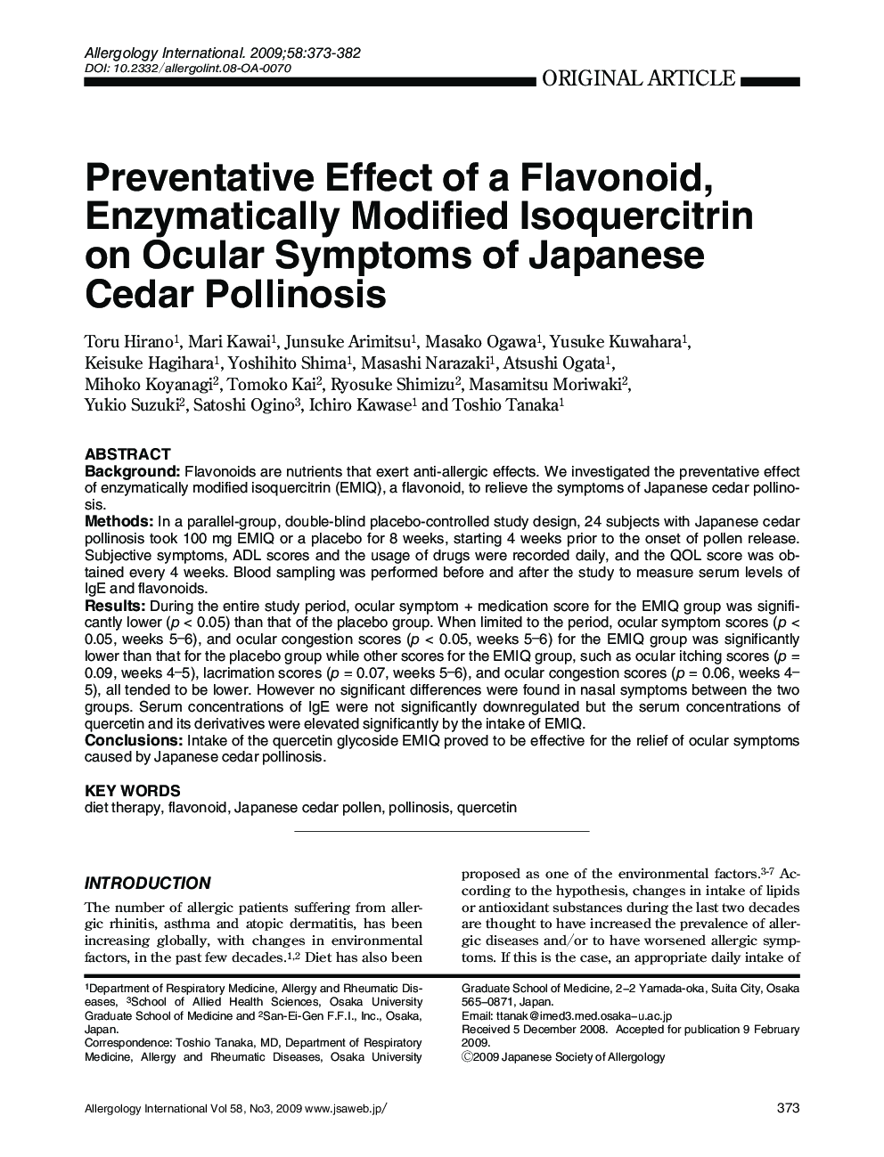 Preventative Effect of a Flavonoid, Enzymatically Modified Isoquercitrin on Ocular Symptoms of Japanese Cedar Pollinosis