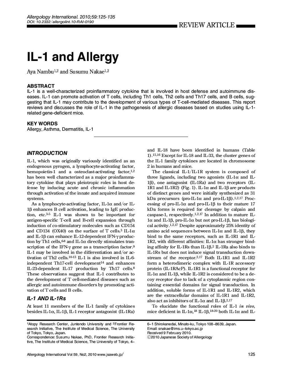 IL-1 and Allergy