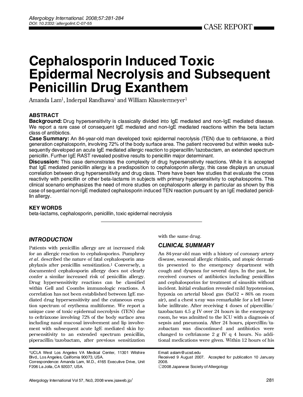 Cephalosporin Induced Toxic Epidermal Necrolysis and Subsequent Penicillin Drug Exanthem