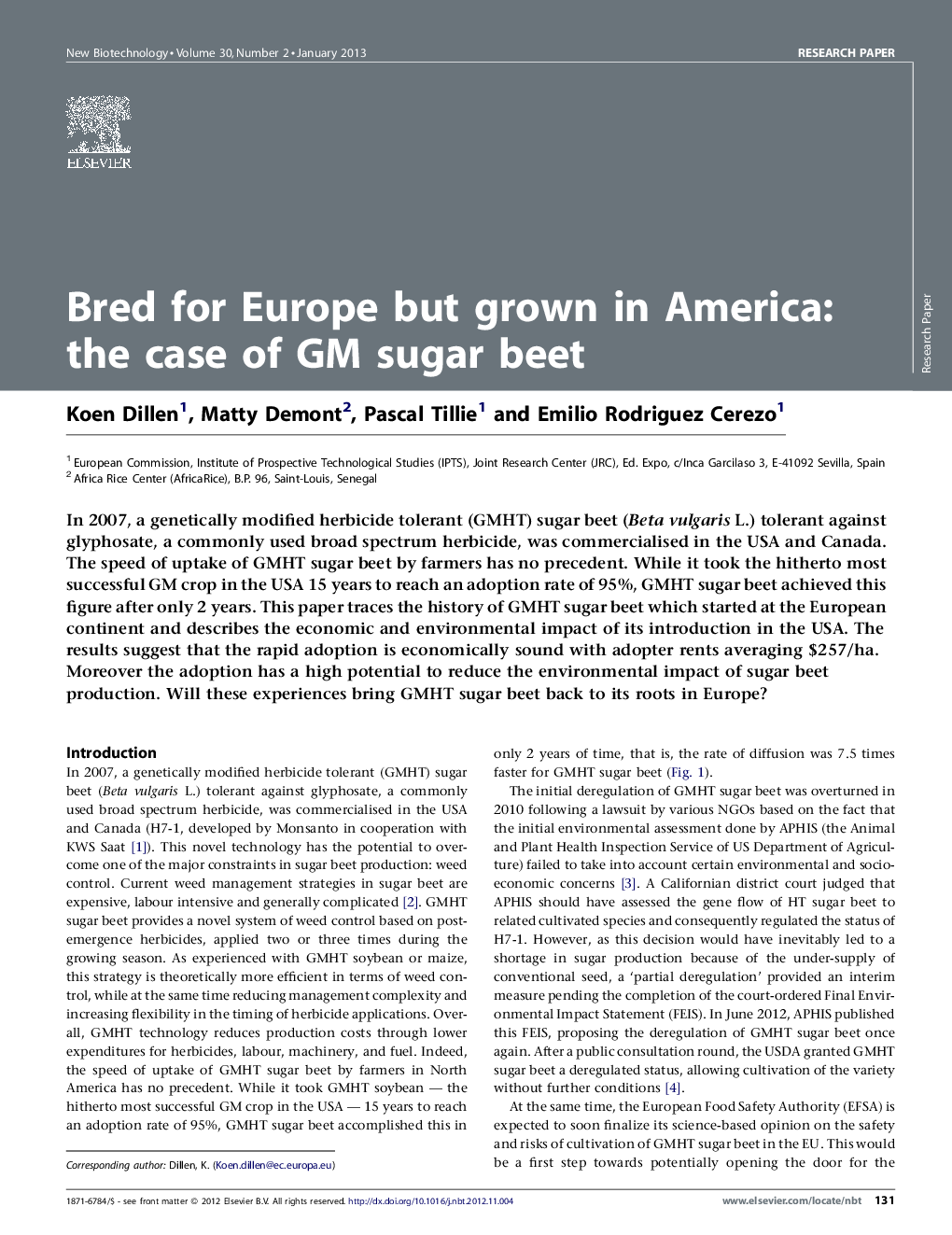 عکس صفحه اول مقاله: Bred for Europe but grown in America: the case of GM sugar beet Bred for Europe but grown in America: the case of GM sugar beet