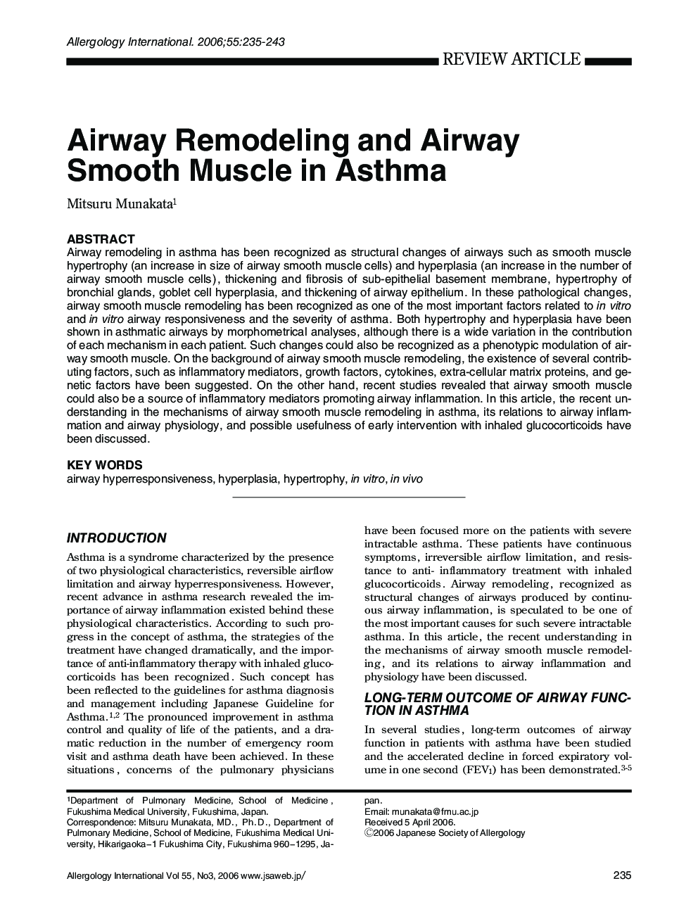 Airway Remodeling and Airway Smooth Muscle in Asthma