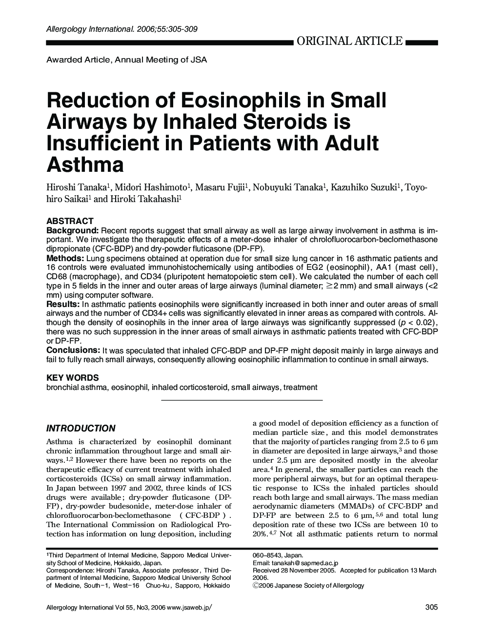 Reduction of Eosinophils in Small Airways by Inhaled Steroids is Insufficient in Patients with Adult Asthma 