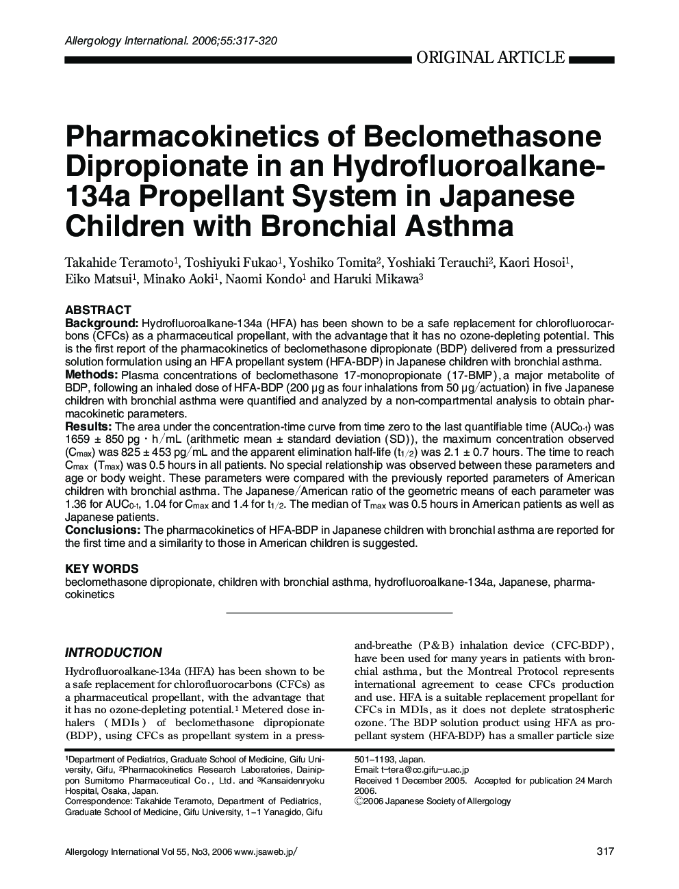 Pharmacokinetics of Beclomethasone Dipropionate in an Hydrofluoroalkane-134a Propellant System in Japanese Children with Bronchial Asthma