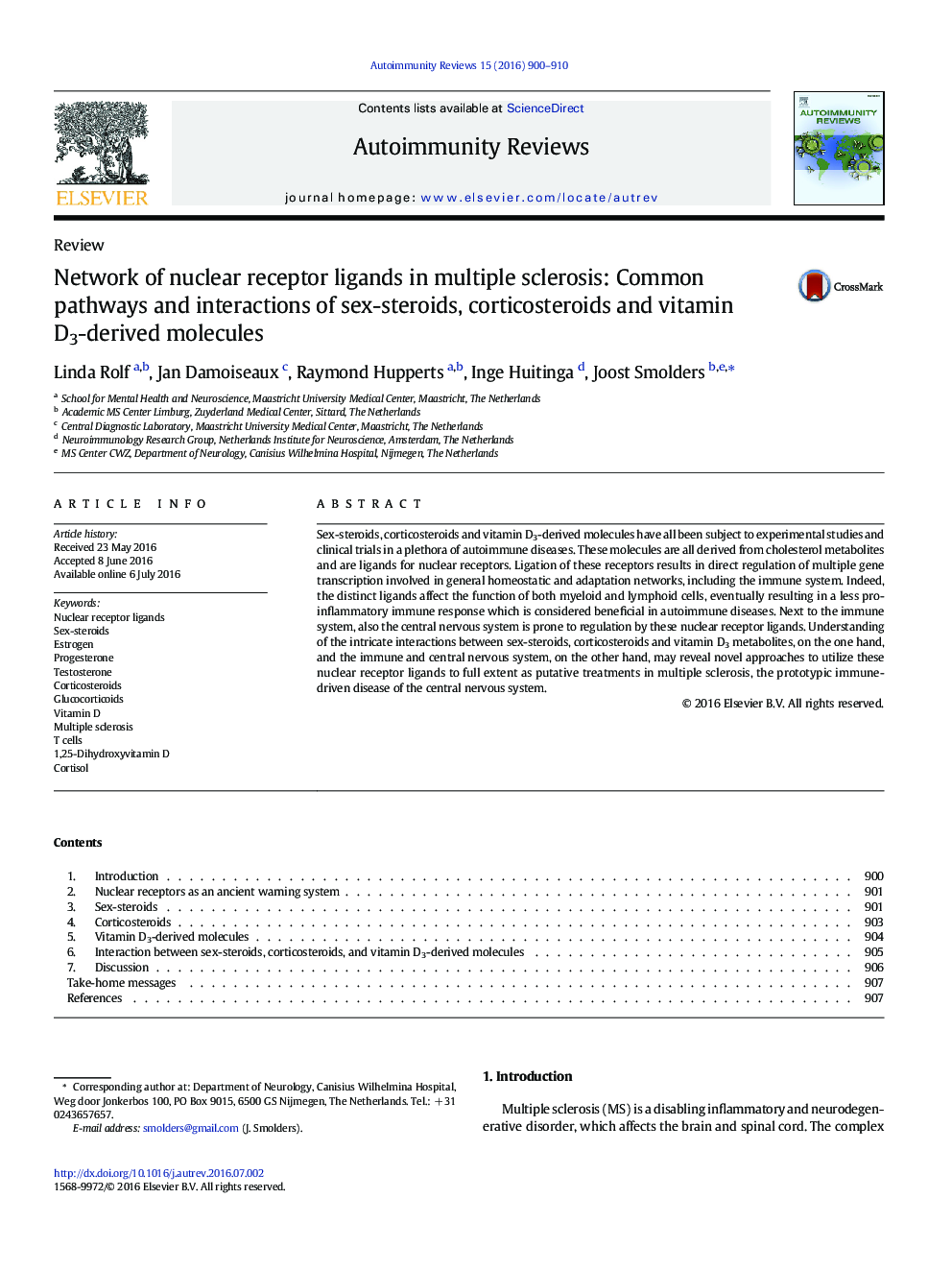 Network of nuclear receptor ligands in multiple sclerosis: Common pathways and interactions of sex-steroids, corticosteroids and vitamin D3-derived molecules