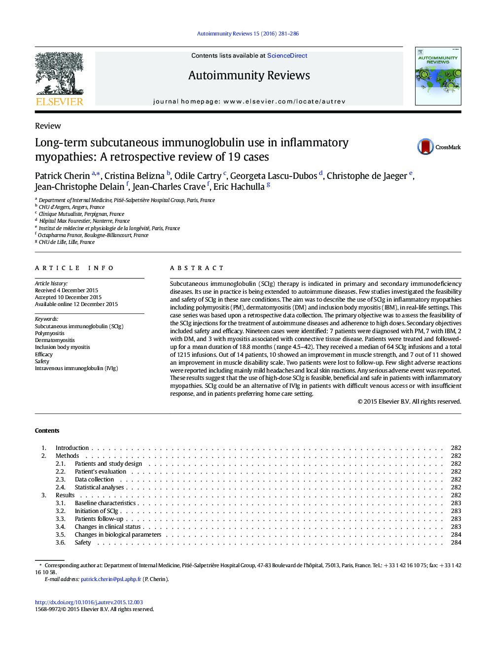 Long-term subcutaneous immunoglobulin use in inflammatory myopathies: A retrospective review of 19 cases