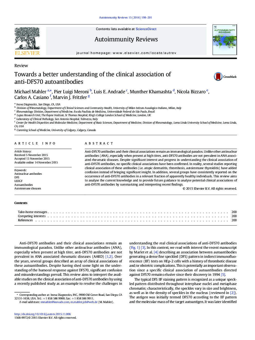 Towards a better understanding of the clinical association of anti-DFS70 autoantibodies