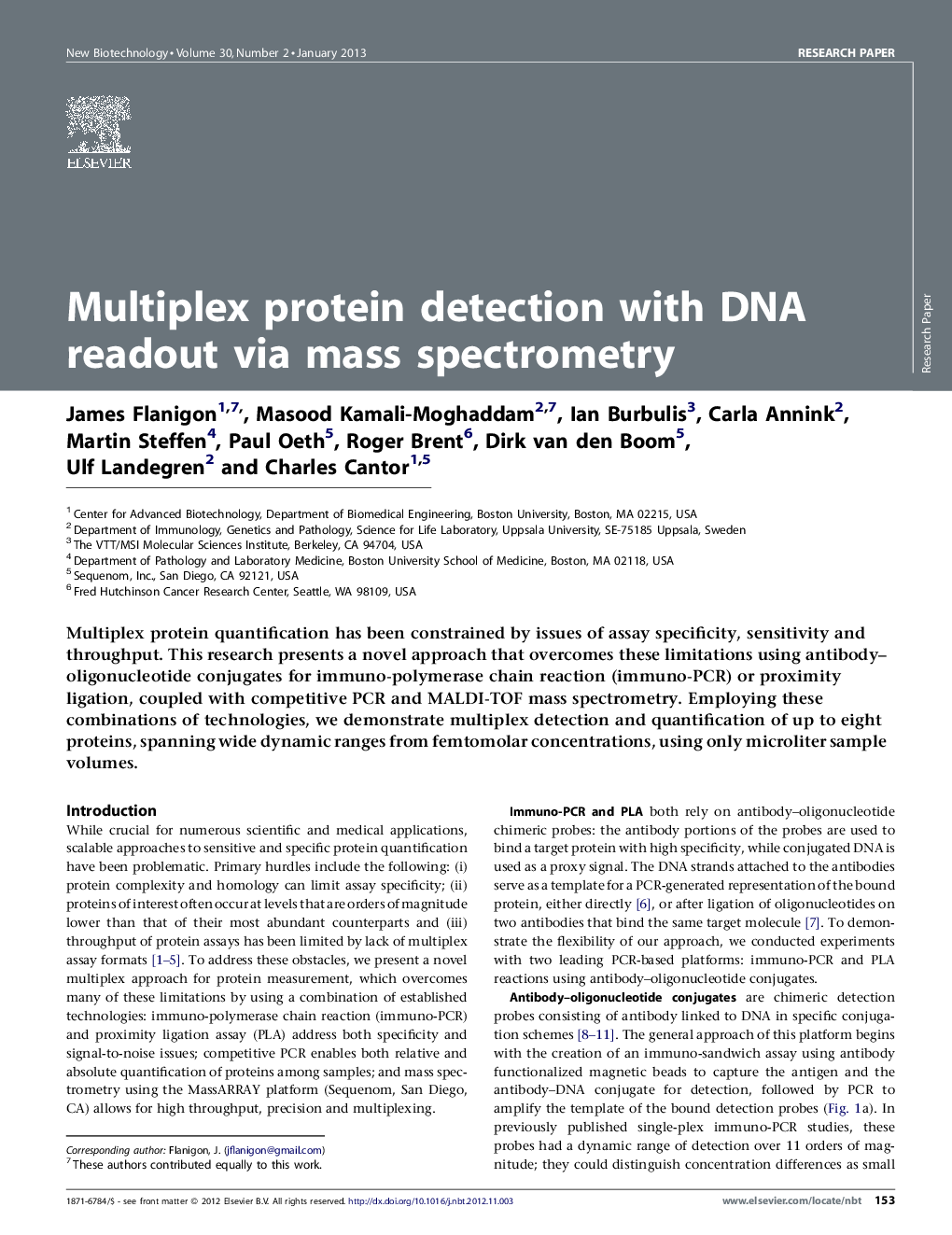 عکس صفحه اول مقاله: Multiplex protein detection with DNA readout via mass spectrometry Multiplex protein detection with DNA readout via mass spectrometry