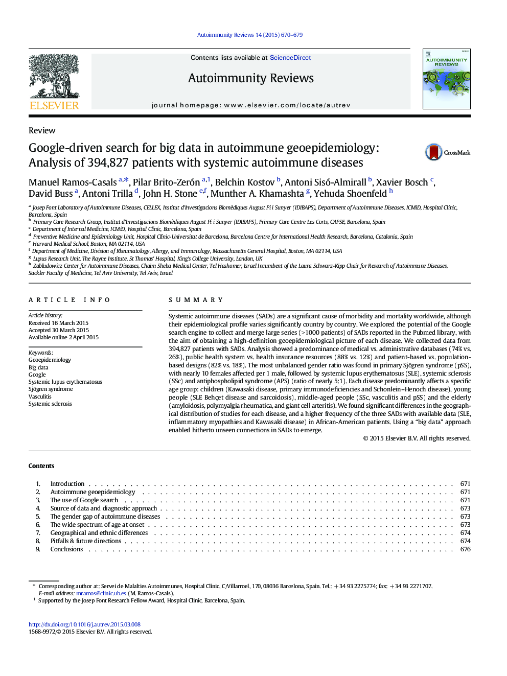 Google-driven search for big data in autoimmune geoepidemiology: Analysis of 394,827 patients with systemic autoimmune diseases