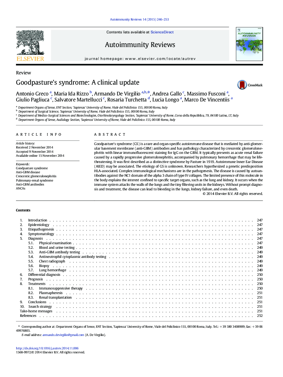 Goodpasture's syndrome: A clinical update