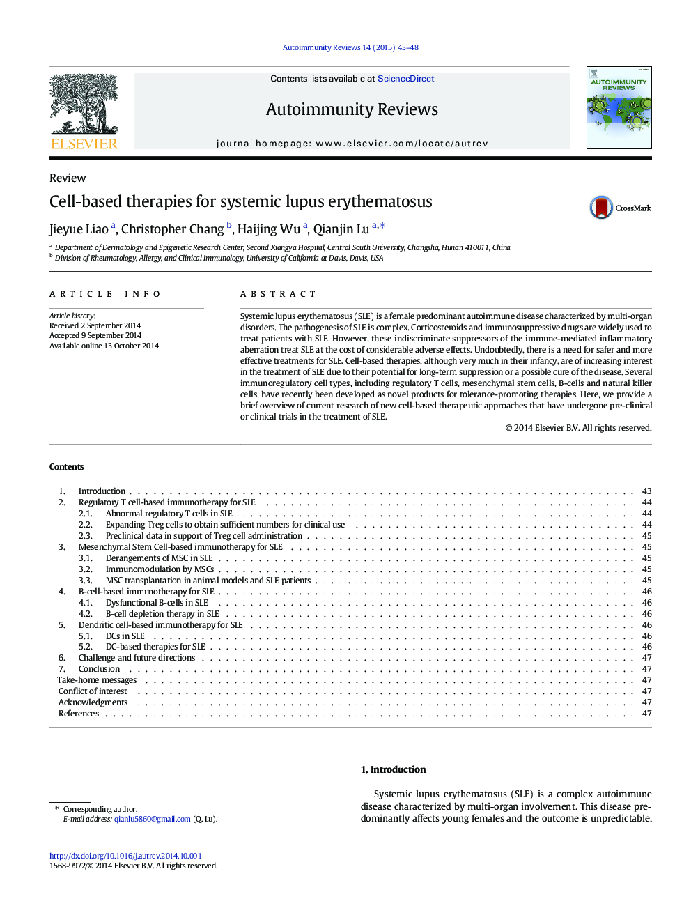 Cell-based therapies for systemic lupus erythematosus