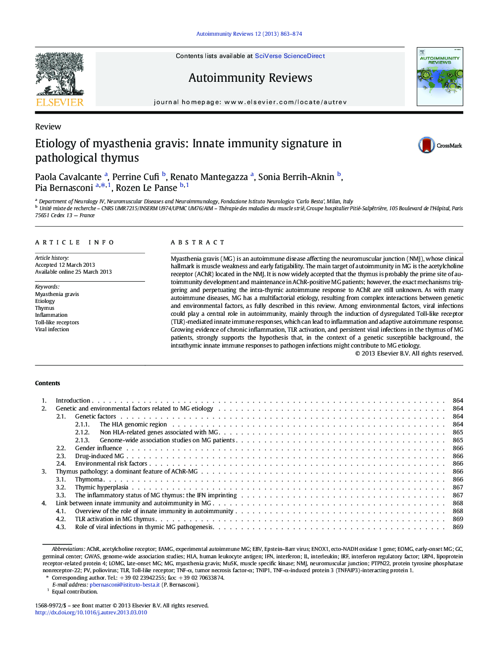 Etiology of myasthenia gravis: Innate immunity signature in pathological thymus
