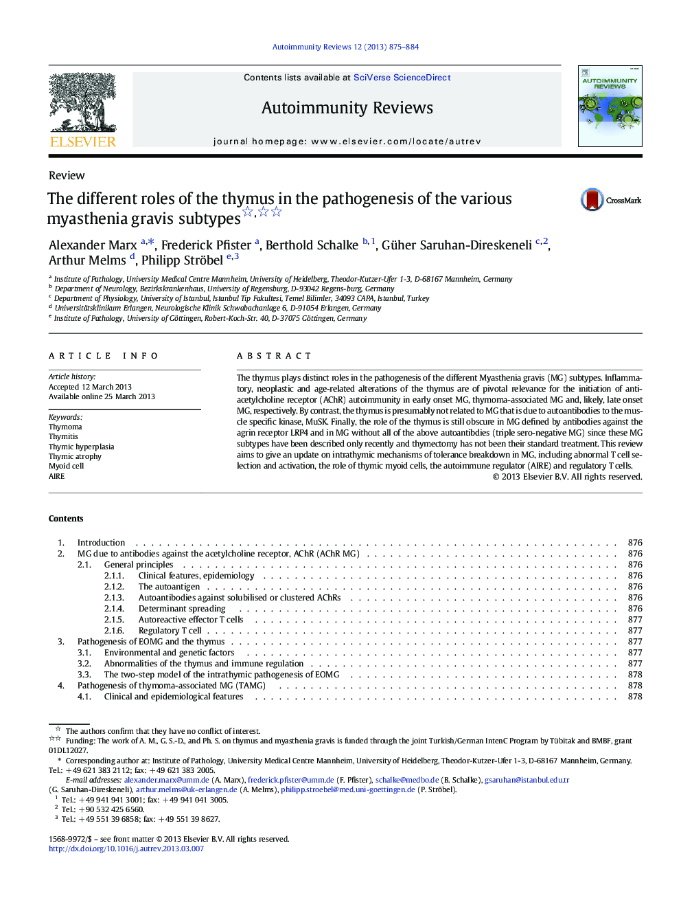 The different roles of the thymus in the pathogenesis of the various myasthenia gravis subtypes 