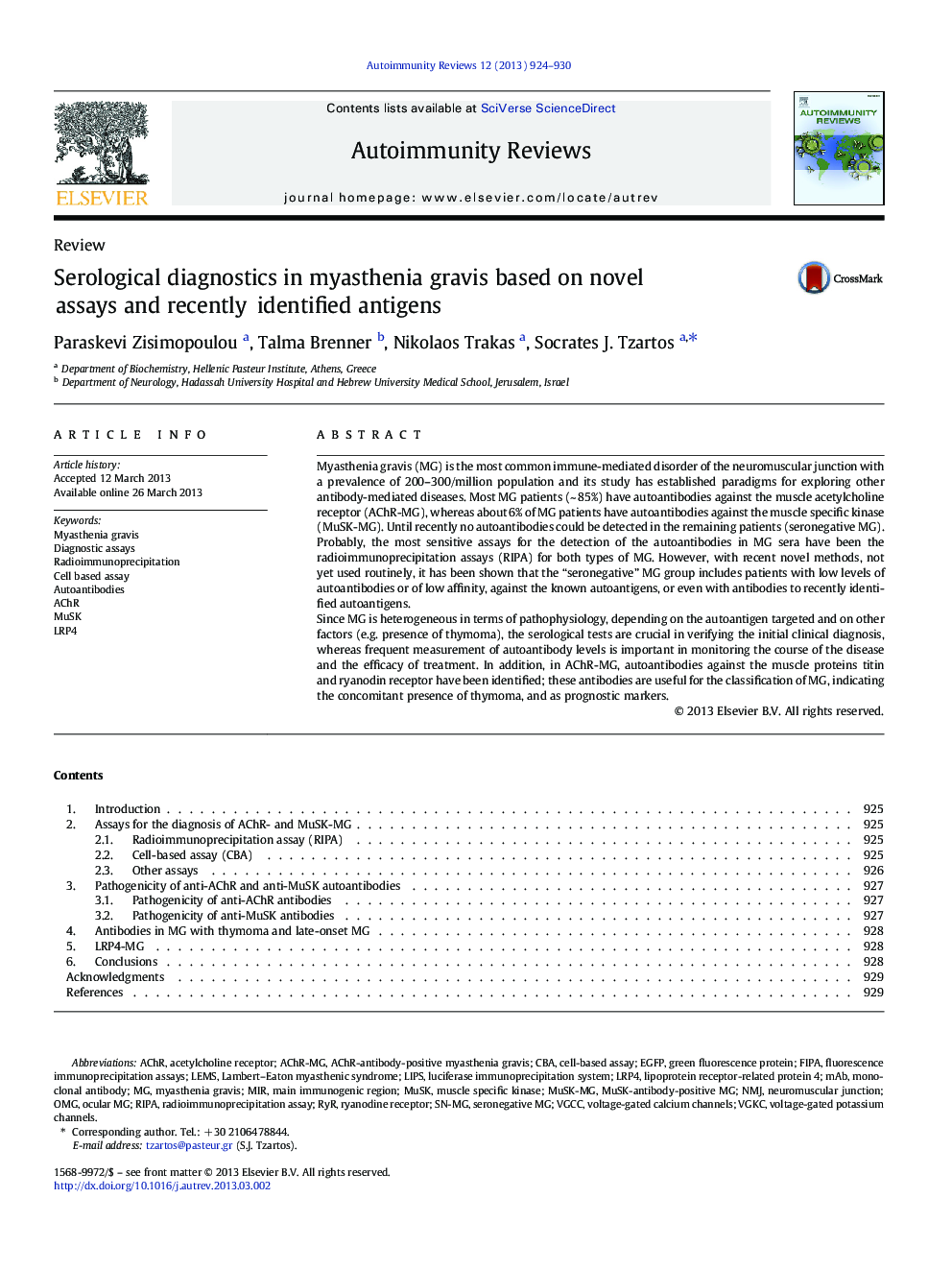 Serological diagnostics in myasthenia gravis based on novel assays and recently identified antigens