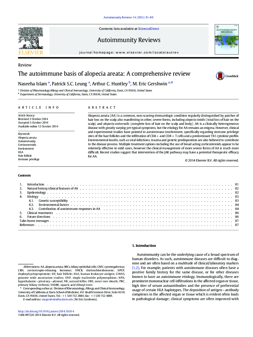 The autoimmune basis of alopecia areata: A comprehensive review