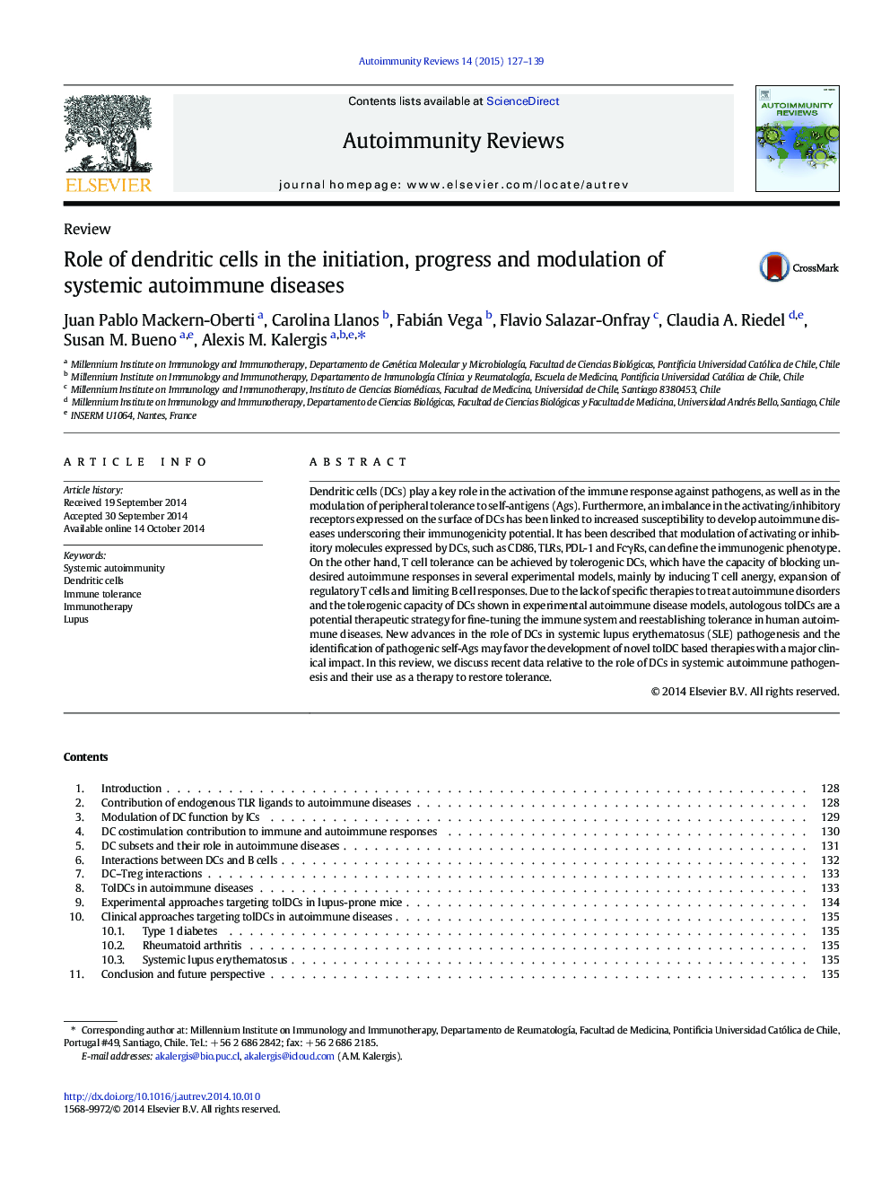 Role of dendritic cells in the initiation, progress and modulation of systemic autoimmune diseases