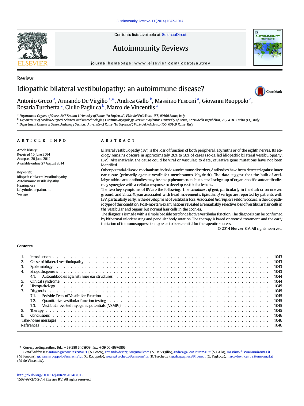 Idiopathic bilateral vestibulopathy: an autoimmune disease?