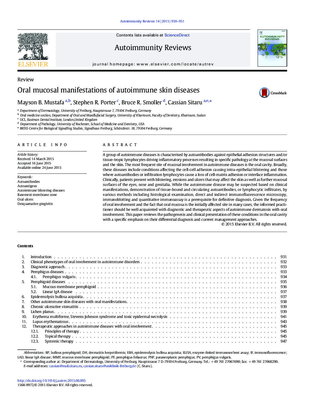 Oral mucosal manifestations of autoimmune skin diseases