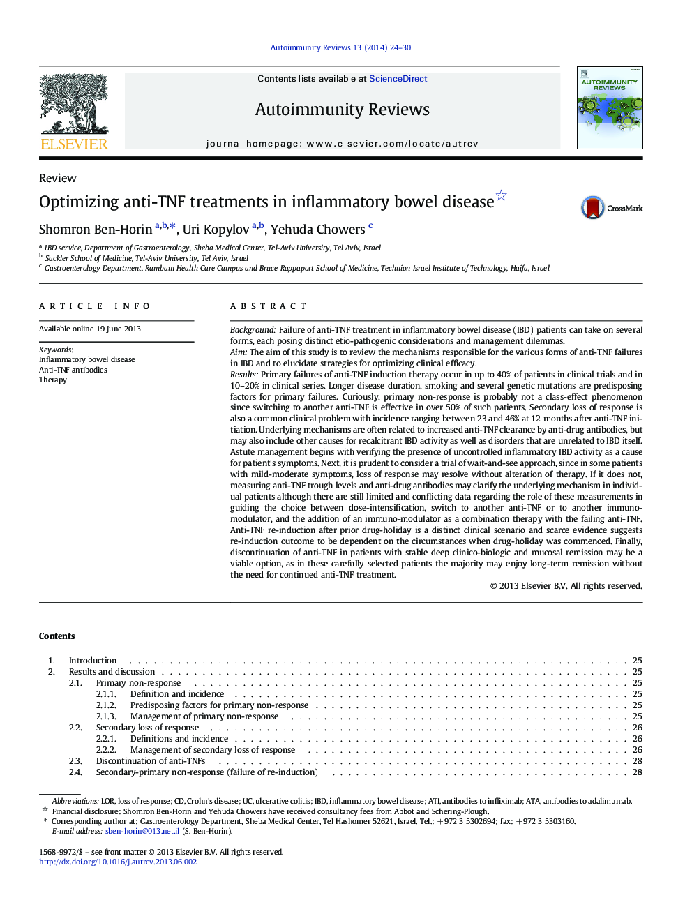 Optimizing anti-TNF treatments in inflammatory bowel disease 