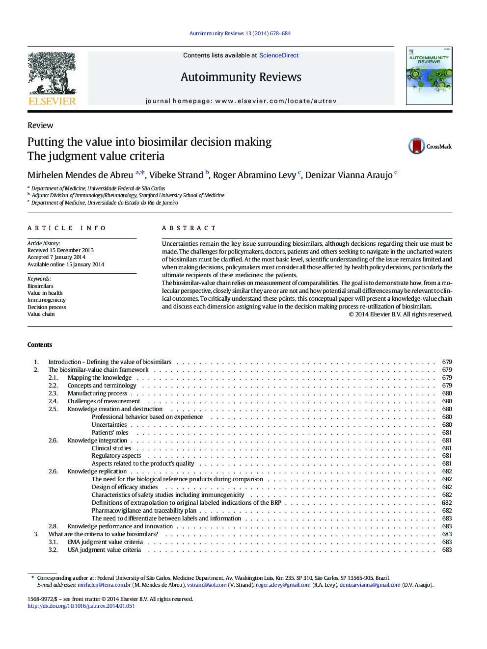 Putting the value into biosimilar decision making: The judgment value criteria