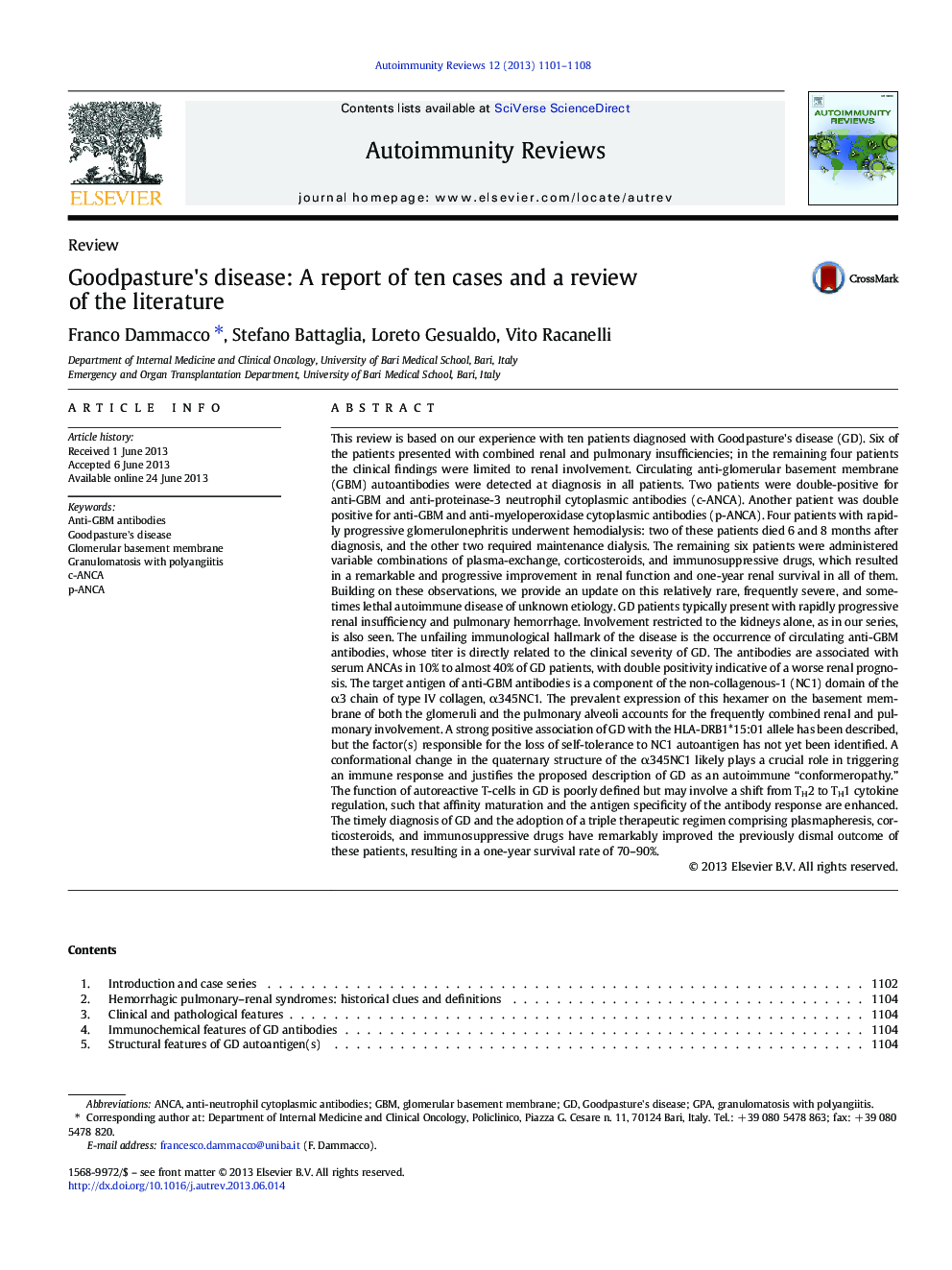 Goodpasture's disease: A report of ten cases and a review of the literature