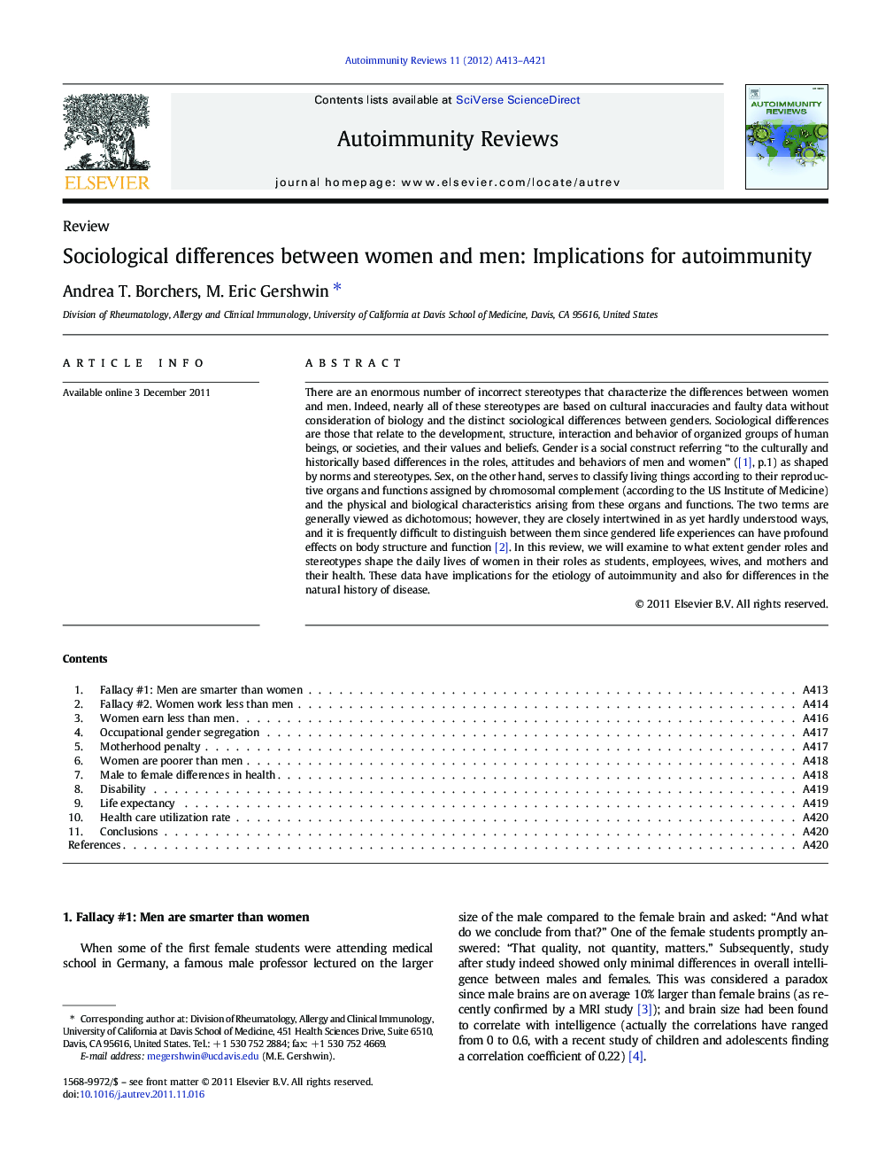 Sociological differences between women and men: Implications for autoimmunity