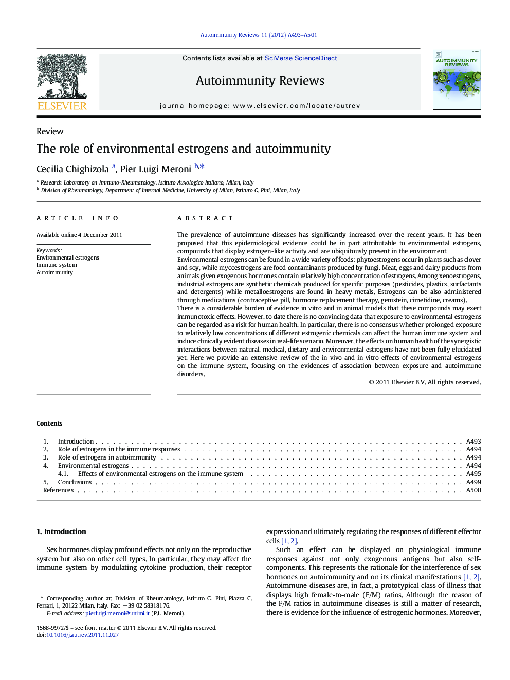 The role of environmental estrogens and autoimmunity