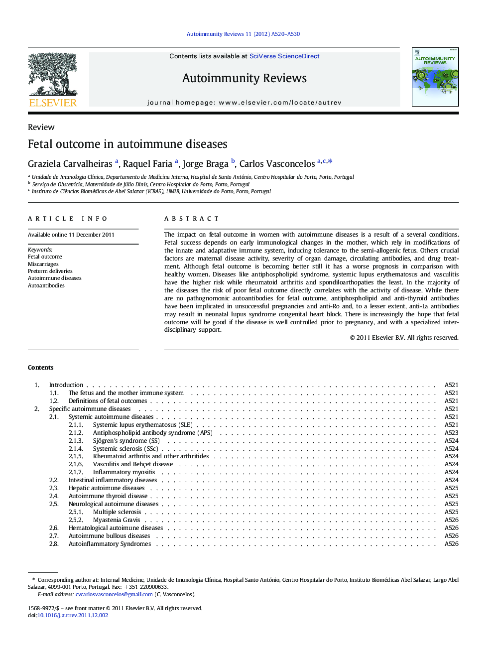 Fetal outcome in autoimmune diseases