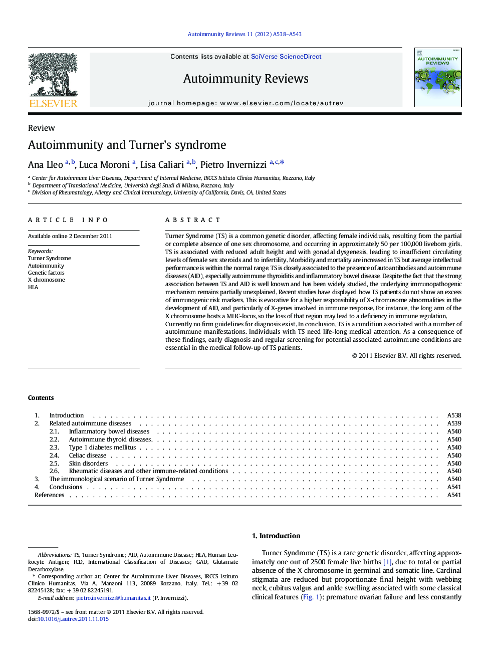 Autoimmunity and Turner's syndrome