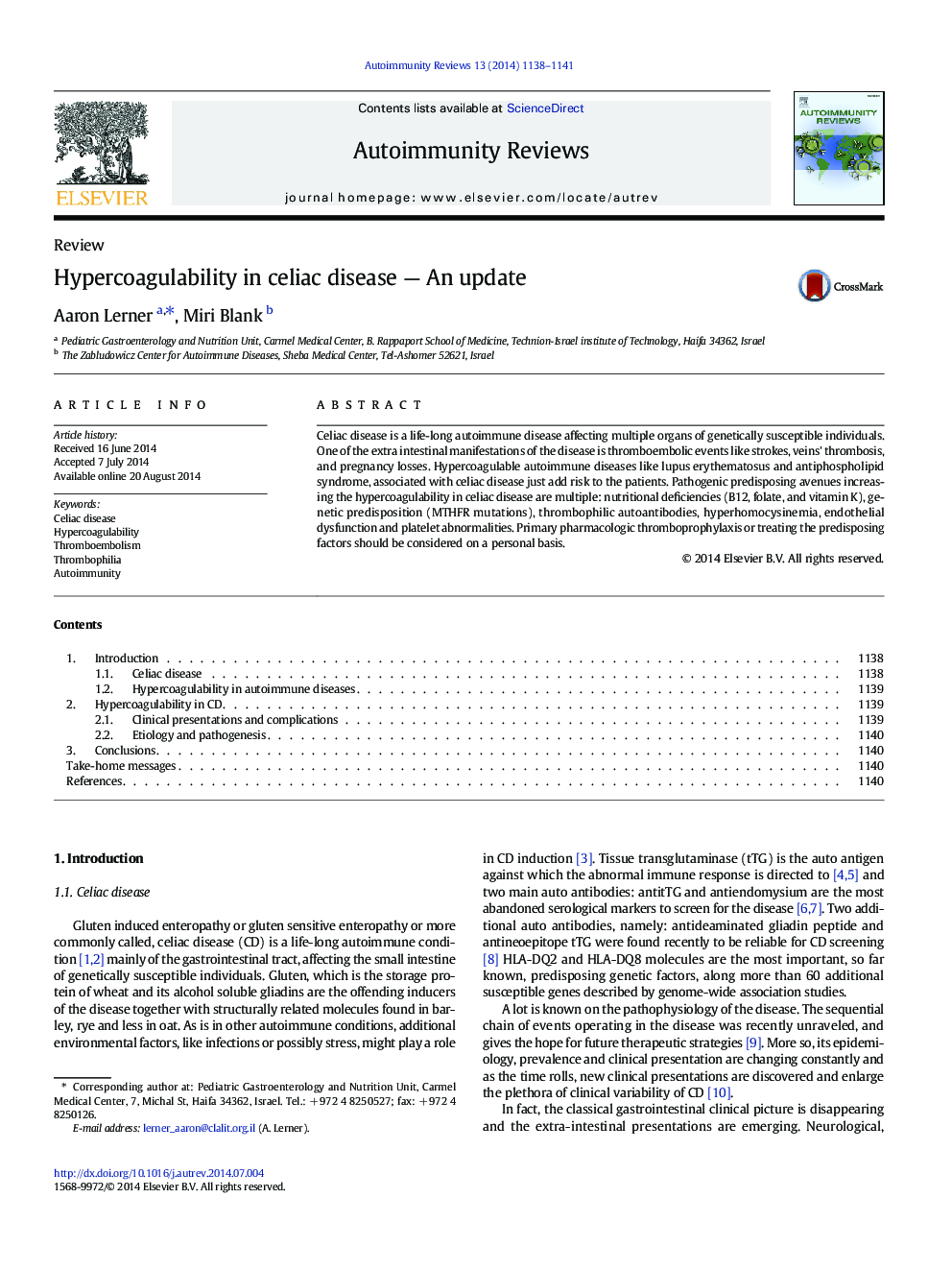 Hypercoagulability in celiac disease — An update