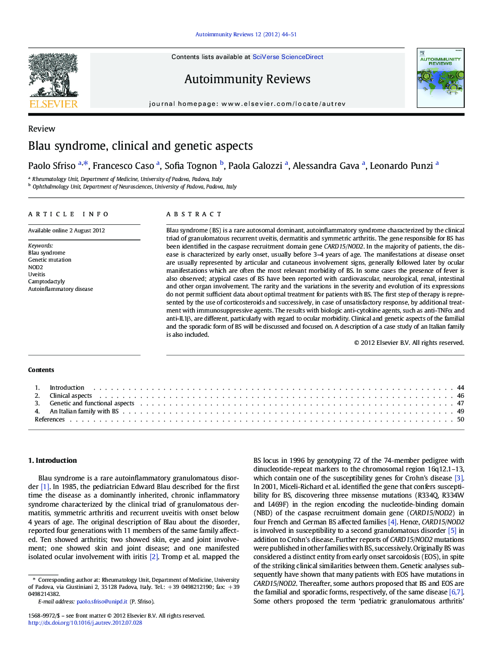 Blau syndrome, clinical and genetic aspects