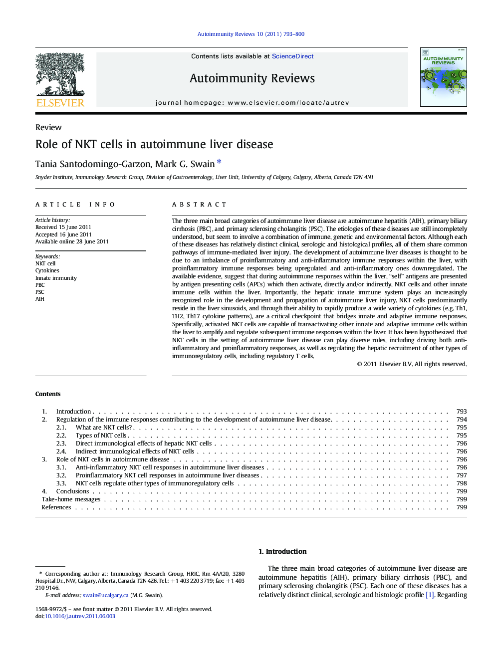 Role of NKT cells in autoimmune liver disease