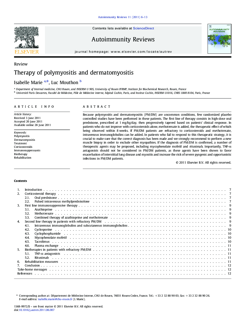 Therapy of polymyositis and dermatomyositis