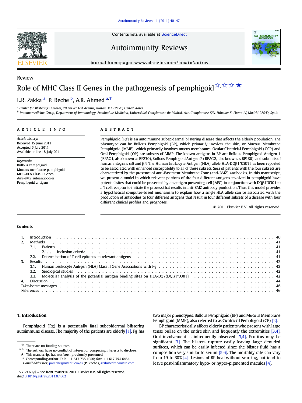 Role of MHC Class II Genes in the pathogenesis of pemphigoid ★