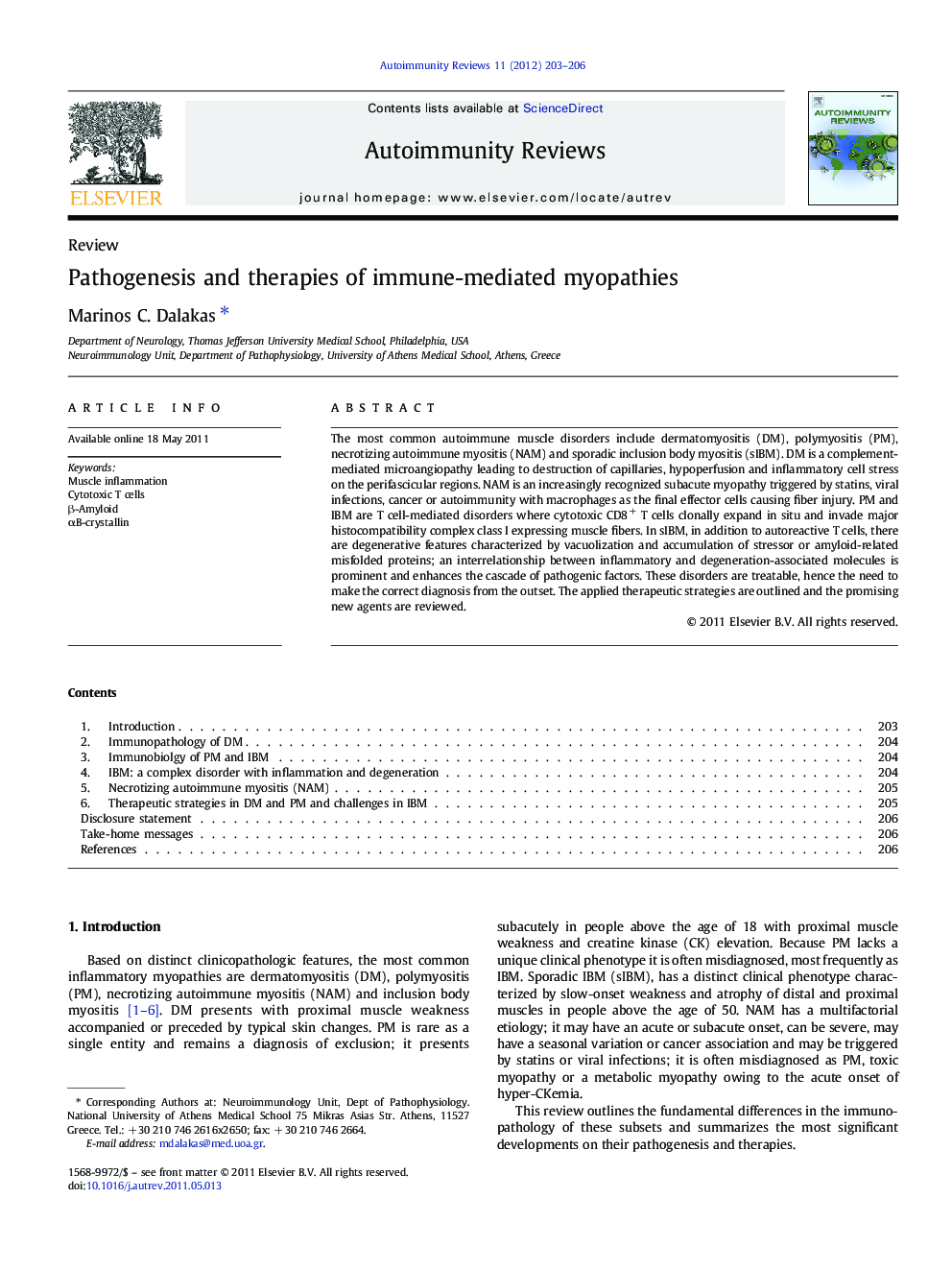 عکس صفحه اول مقاله: Pathogenesis and therapies of immune-mediated myopathies Pathogenesis and therapies of immune-mediated myopathies